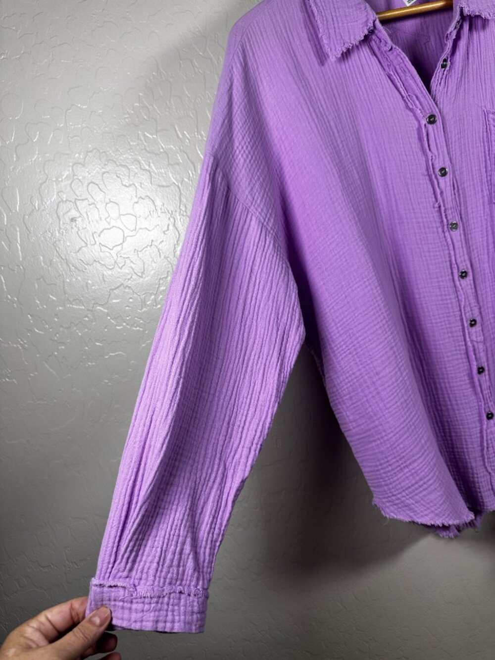 Zenana Lavender Double Gauze Button Down Shirt 100% Cotton Oversized Large - Picture 9 of 11